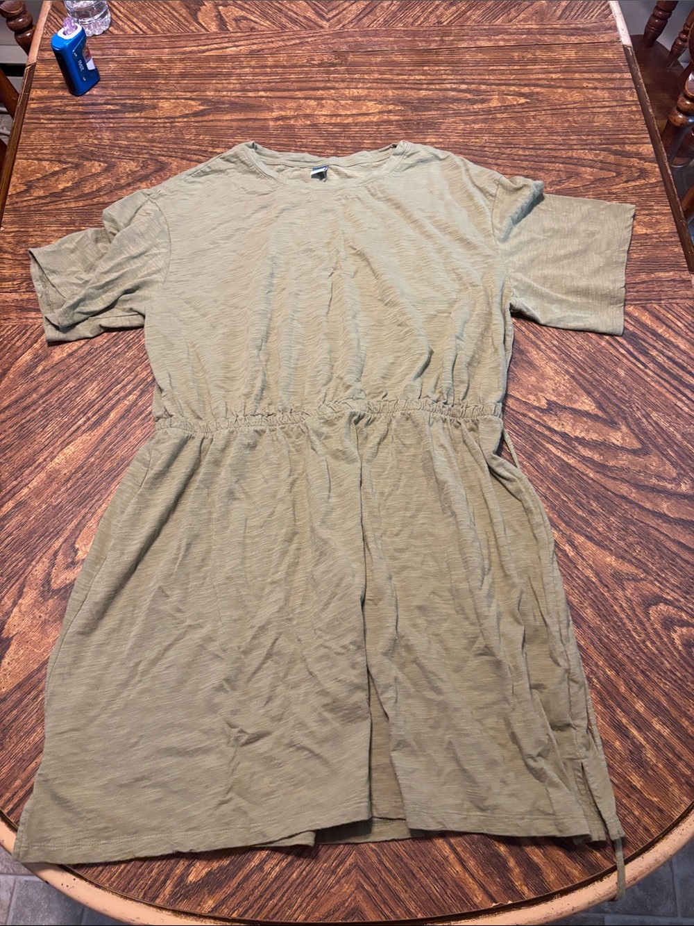 Old Navy Olive Green Short Sleeve Drawstring Midi Dress